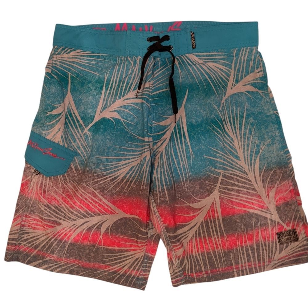Maui and Sons Tropical Board Shorts Teal and Coral Size 34